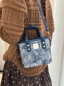 新款中国风刺绣女士小水桶包2025春夏时尚手提包优雅百搭单肩包 - 藏蓝色 - 查看 2