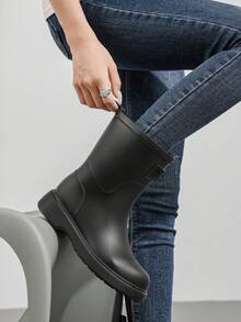 Women's Solid Color Outdoor PVC Geometric Pattern Rain Boots Outdoor Sports Shoes For Rainy Season - Black - View 6