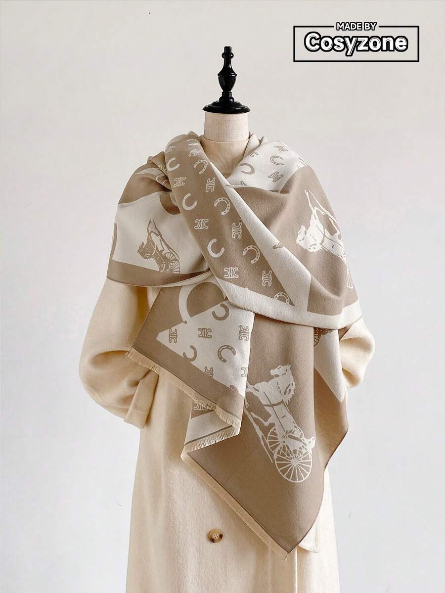 1pc Faux Cashmere Elegant High-End Carriage Pattern Jacquard Warm Scarf For Women, Air-Conditioned Room Blanket, Autumn/Winter Outdoor Travel Cold Protection Neck Warmer, Soft Decorative Scarf Shawl Dual-Use, Suitable For Daily Matching, First Choice For Gift - Camel - View 1