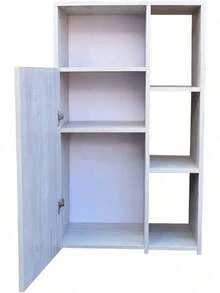 Mueble Alacena Despensero Organizador Multiusos Blanco y Gris 30x30x112cm, Mueble de Melamina de Alta Resistencia con 1 Puerta, 4 Estantes y 4 Compartimientos Abiertos, Fácil de Armar, Ideal para Organización de Cocina, Sala y Hogar - blanco negro - Ver 6