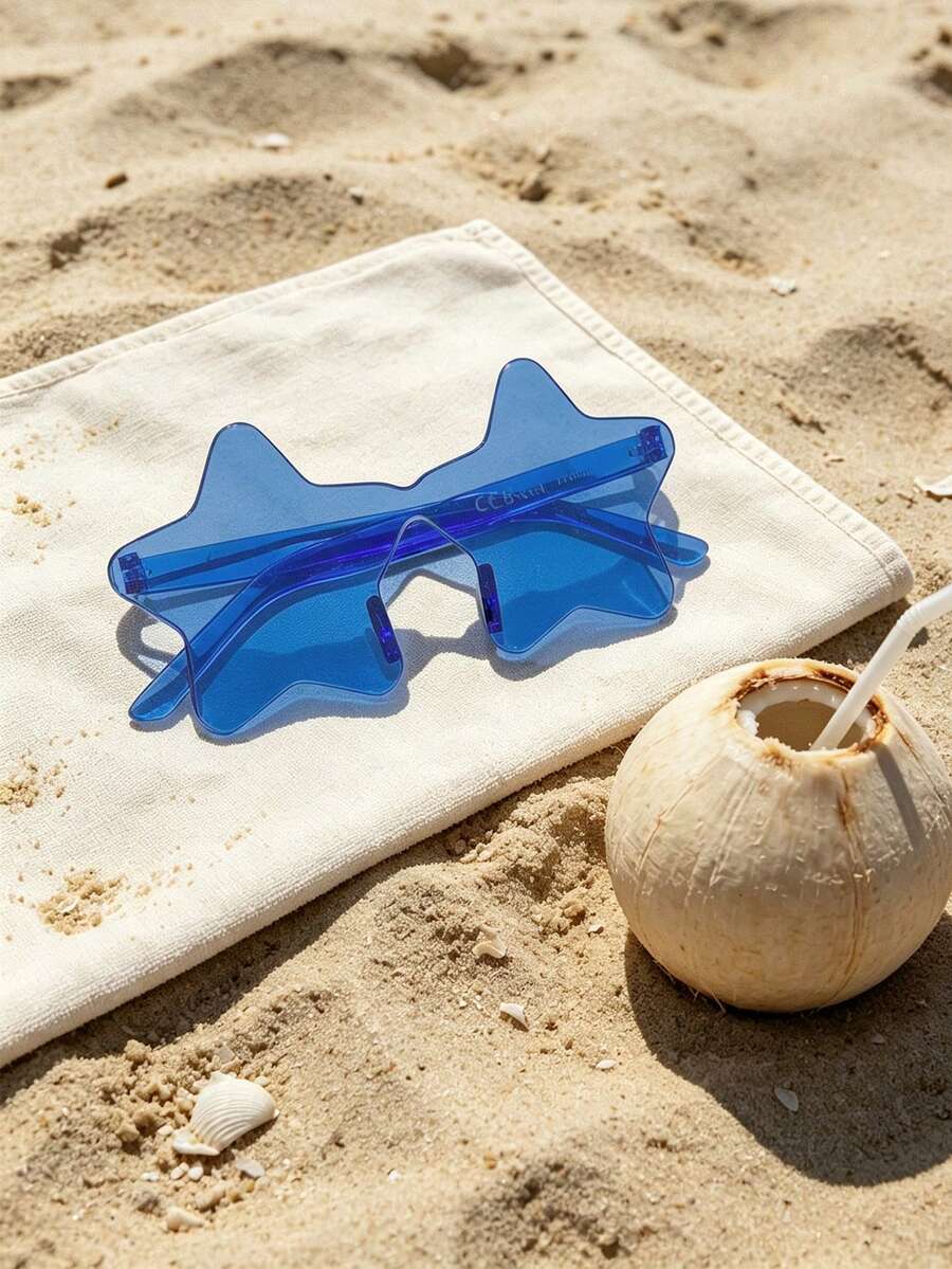 1/5pcs Transparent Blue Star Shape Glasses, Rimless Novelty Party Decorative Eyewear, Festival Beach Photo Booth Props For Women - Multicolor - View 1