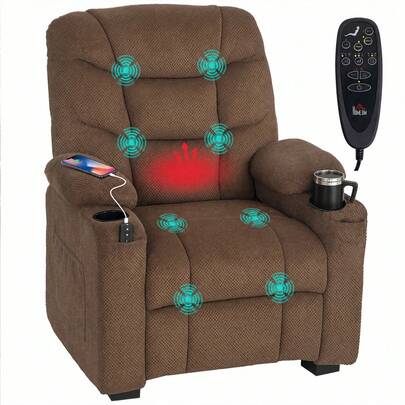 HOMCOM Sillón Relax Reclinable Eléctrico con Calor Lumbar y Masaje Vibración, Sillón Masaje Relax, Motor Silencioso, Función Memoria, Asiento Ancho, Bolsillos, Portavasos, USB, Tela Terciopelo, Gris