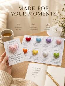 Personalized Color Choice Pocket Hug Crochet Heart Gift, Handmade Encouragement Keepsake With Positive Message Card, Missing You Gift For Friends, Family, Partners, Coworkers, Students, Get Well, Friendship, Anniversary, Holiday, And Everyday Support - Multi-color - View 7