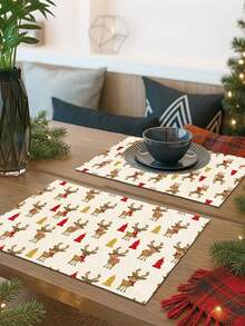 1/2/4/5/6/8pcs Digital Print Placemats, Christmas Pattern Printed Placemats Table Decor, Suitable For Daily, Holiday, Party, Birthday, Wedding, Dinner, Kitchen, Dining Room And Home Textile Decoration - Multicolor - View 4