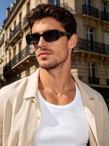 1 Pair Men's Fashionable Rectangular Frame Sunglasses, Perfect Blend Of Modern Style And Practical Charm, Suitable For Vacation, Driving, Outdoor Sports, Travel, Parties, Fits All Face Shapes. - Multicolor - View 5