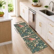 1pc Vintage Floral & Bird Pattern Printed Faux Cashmere Kitchen Mat, Absorbent Kitchen Floor Mat, Kitchen Rug, Long Runner Mat, Sink Front Mat, Suitable For Kitchen, Bathroom, Entryway, Hallway, Laundry Room And Home Decor - Multicolor - View 11