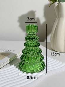 1pc Green Glass Christmas Tree Shaped Conical Candle Holder, Desktop Candle Holder, Christmas Home Desktop Decor, Holiday Party Decoration Ornament - Multicolor - View 11