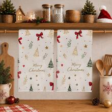 2PCS Christmas Hand-Painted Seamless Pattern Printed 40*60cm Rectangular Microfiber Soft Kitchen Towels, Dish Cloths, Tablecloths, Hand Towels, Christmas Home Decor, Bathroom & Kitchen Decor, Housewarming Gift For Neighbors, Perfect For Kitchen & Bathroom Use, Suitable For Housewives And Family Gatherings, High Cost-Performance, Household Essential - Apricot - View 1