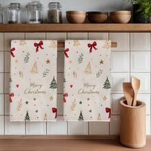 2PCS Christmas Hand-Painted Seamless Pattern Printed 40*60cm Rectangular Microfiber Soft Kitchen Towels, Dish Cloths, Tablecloths, Hand Towels, Christmas Home Decor, Bathroom & Kitchen Decor, Housewarming Gift For Neighbors, Perfect For Kitchen & Bathroom Use, Suitable For Housewives And Family Gatherings, High Cost-Performance, Household Essential - Apricot - View 8