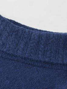 Navy Blue Off-Shoulder Sweater Women Autumn/Winter Korean Style Slim Fit Flattering Knit Top Solid Color - Royal Blue - View 5