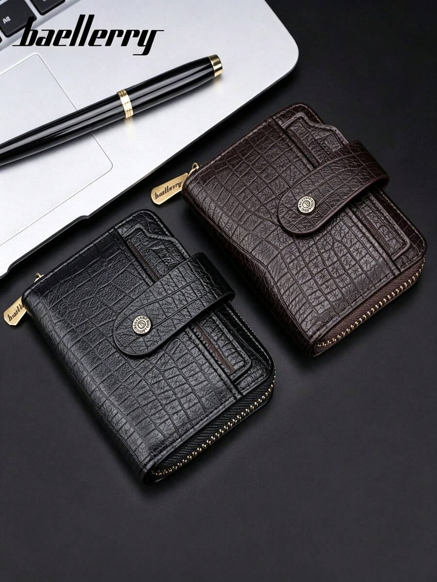Men's Short Wallet Baellerry Business Style Accordion Card Holder Stone Texture Multi-Slot PU Coin Purse - Multicolor - View 1