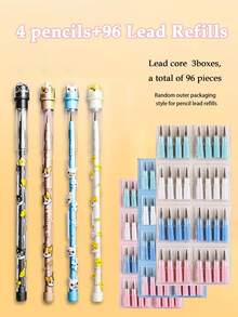 Cute Dog Non-Sharpening Mechanical Pencil Set, 4pcs Stackable HB Pencils With Eraser + 96 Refill Cores For School Student - Multicolor - View 12
