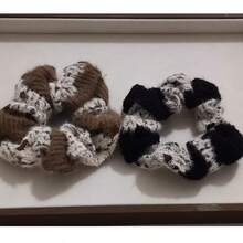 2pcs Autumn Dual-Color Plush Knitted Scrunchies, Suitable For Women's Daily Wear - Multicolor - View 5