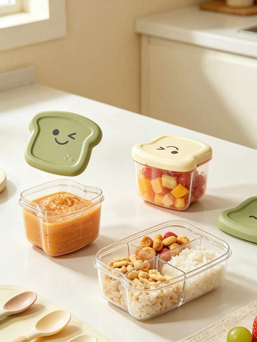 4pcs Cartoon Baby Food Containers/Toast Theme Baby Food Containers/Baby Food Containers/Material: PP/Capacity: 90ml/3.04fl Oz