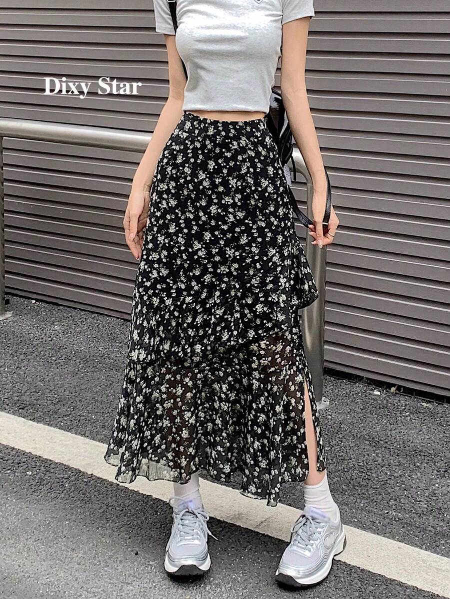 女款全印花休閒百搭迷你裙,適合約會、旅行與度假,黑色夏季款 - 黑色 - 查看 1