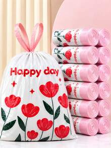 1 Roll 100pcs Scented Drawstring Trash Bags - Thickened Tear-Resistant - Pink Bow Pattern, Dense Polyethylene Drawstring Trash Bags - Multi-Purpose Disposable Storage Bags, Suitable For Kitchen, Bathroom, Living Room, RV, Bedroom, Office, Halloween And Christmas Gifts - A - View 5