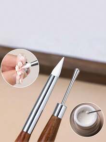 Bộ dụng cụ làm móng đa năng 1 món, cán gỗ đặc với đầu kẹp kim loại màu bạc, đầu chấm, đầu khắc silicon và kim vẽ nét mảnh, dùng để chấm họa tiết, điêu khắc và vẽ chi tiết, phụ kiện trang trí móng DIY, phù hợp cho gia đình và salon - Nhiều màu - Xem 4