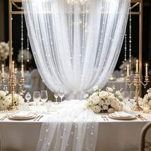 1pc White Pearl Embellished Sheer Fabric, Suitable For Table Runner, Ceremony Backdrop, Home Decor, Room Decoration, Birthday Party Decoration, Wedding Ceremony Decoration, Creating Romantic Atmosphere - Multicolor - View 4