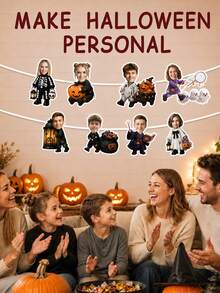 Personalized Photo Face Cutout Party Banner, Custom Halloween Garland With Spooky Character Theme, Photo Face Party Decor For Trick Or Treat Celebration, Costume Party Decoration, Halloween Event Display For Kids, Family, Friends And Party Hosts - Multicolor - View 4