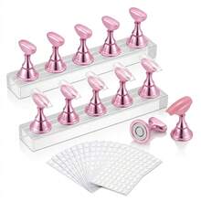 Magnetic Nail Display Stand, 10pcs Pink Nail Practice Holders With Acrylic Base, Professional Nail Training Tool For Press-On Nail Making, Essential For DIY And Nail Salon Display - Multicolor - View 7