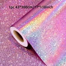 1 捲星星圖案包裝紙,每捲 17x118 英吋,金屬全息設計,適用於嬰兒派對、聖誕裝飾 - 彩色 - 查看 14