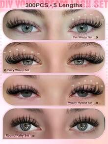 YIDUO 300PCS C Curl Wispy Lash Clusters, Mixed Length 10‑16mm Individual Cluster Eyelashes, Ultra‑Thin Band DIY Lash Extensions For Clean Girl Daily Makeup - Multicolor - View 5