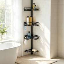 Matte Black Rust-Resistant Tension Pole Shower Caddy With 3 Adjustable Baskets - Matte Black - View 4