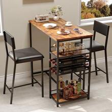 Space-Saving Industrial Dining Table Set For 2 – Upholstered Chairs, Metal Frame, Open Storage Shelves, Integrated Glass Holder – Counter Height For Restaurants, Cafés, Small Apartments - Retro Color - View 8
