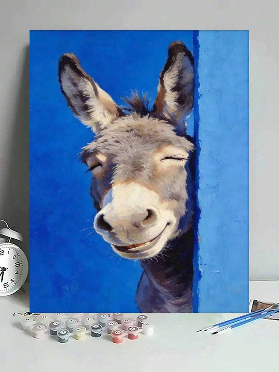 DIY Cute Smiling Donkey Portrait (Frameless 8x12 / 16x20 Inches) Paint By Numbers Kit(Acrylic) Arts & Crafts For Adult Beginners, Home Wall Decor, And Creative Holiday Gifts For Animal Lovers - Sets - View 1