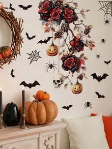 Miếng dán tường treo Halloween phong cách Gothic, họa tiết hoa tối màu, đầu lâu, hũ thủy tinh, hoa hồng, quả thông, bí ngô, dơi, nhện, tự dính, có thể tháo rời, chống nước, chất liệu PVC, dùng trang trí lối vào, phòng khách, cửa, cửa sổ, không khí tiệc tùng - Hình dán tường - Xem 9