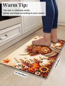 1/2pcs Thanksgiving Autumn Floor Mat, Bull & Floral Pattern, Vintage Diatomaceous Earth Mat, Super Absorbent, Non-Slip, Perfect For Bathroom, Kitchen And Dining Room, Quick Drying, Ideal Home Decor And Bathroom Mat Gift - Multicolor - View 13
