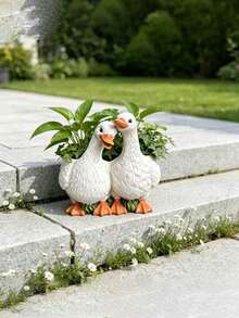 1pc Resin Couple Duck Home Decor Yard Balcony Small Flower Pot Planter - Regular Model - View 4