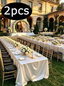 1/2pcs White Tablecloth For 6ft Folding Table [2 Packs, 152.40 X 259.08 Cm] Rectangular 1, Stain Resistant Wrinkle Free Washable Polyester Fabric. - White - View 29