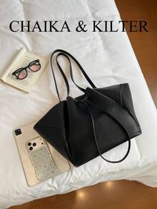 CHAIKA & KILTER 2pcs Solid Color PU Fabric Shoulder Bag Women's Casual Large Capacity Tote Bag BOOK Bag Double Handle Design Magnetic Closure Suitable For Travel, Shopping, Dating, Women's Gift, Suitable For Teenage Girls, College Students, Beginners And White-Collar Workers, Perfect For Office, Campus, Work, Business, Commute, Outdoor, Travel, Outing - Black - View 4