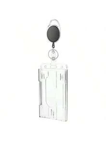 Oval Egg-Shaped Retractable Badge Holder With Dual Card Slots And Easy-Pull Clip, Transparent - Multicolor - View 13