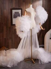 European & American Bridal Fashion High-End Versatile Long Shawl Wedding Dress - White - View 1