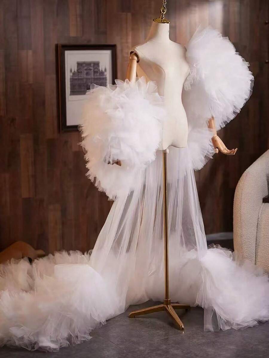 European & American Bridal Fashion High-End Versatile Long Shawl Wedding Dress - White - View 1