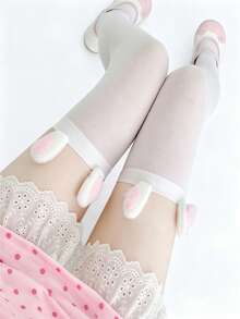 1/2 paires de chaussettes hautes mignonnes pour femmes avec oreilles de lapin 3D, chaussettes hautes douces, convenant pour Lolita, cosplay, costumes d'Halloween - Multicolore - Voir 3