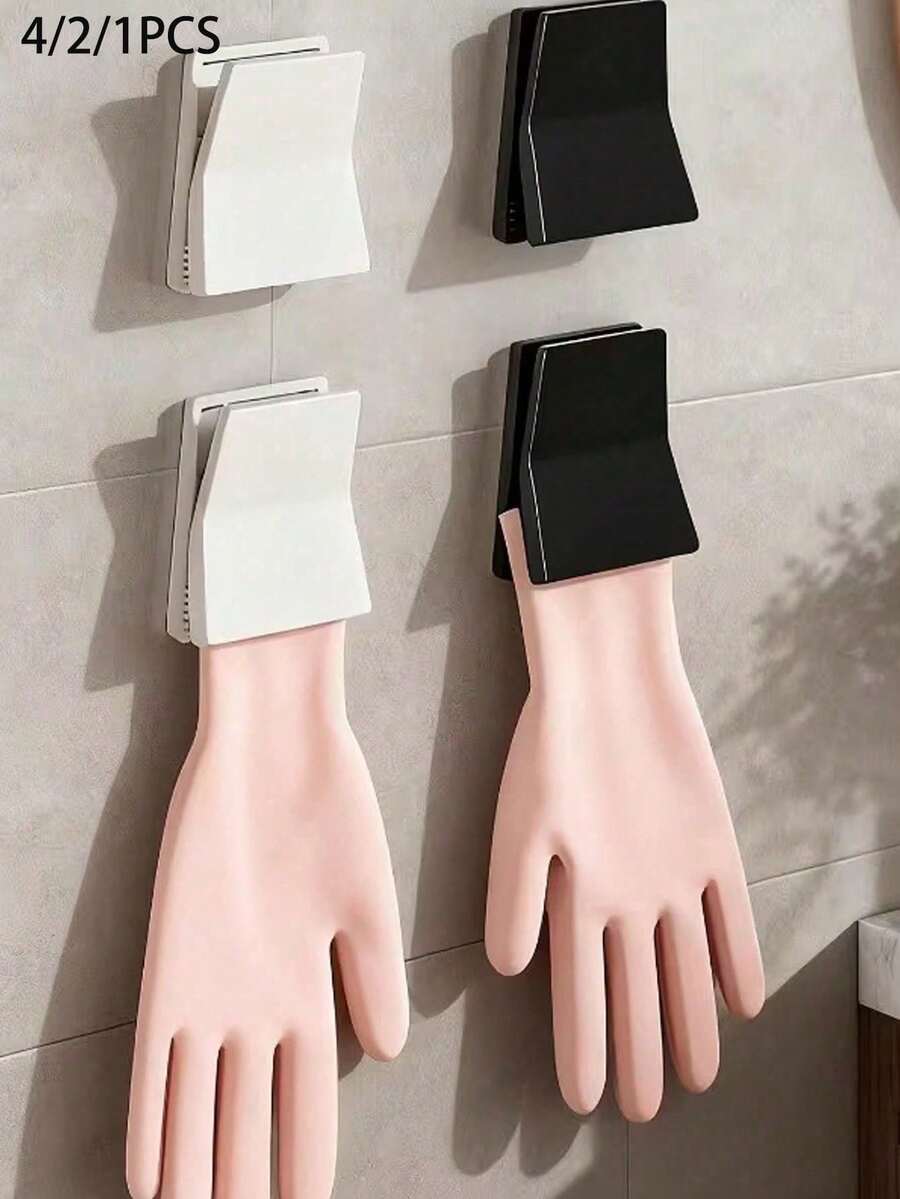 4/2/1pc Minimalist No-Drill Wall-Mounted Storage Rack, Toothpaste And Facial Cleanser Holder, Kitchen Glove Storage Rack With Multi-Function Clips, Cleaning Cloth Hanging Rack, Glove Hooks (Suitable For Rubber Gloves And Dishwashing Supplies), Kitchen Gadgets