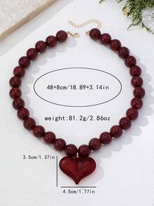 OABE 1pc Bohemian Style Festival Gift Multi-Color Beaded Necklace With Matching Heart Pendant, Suitable For Women - Heart Pendant Necklace - View 5
