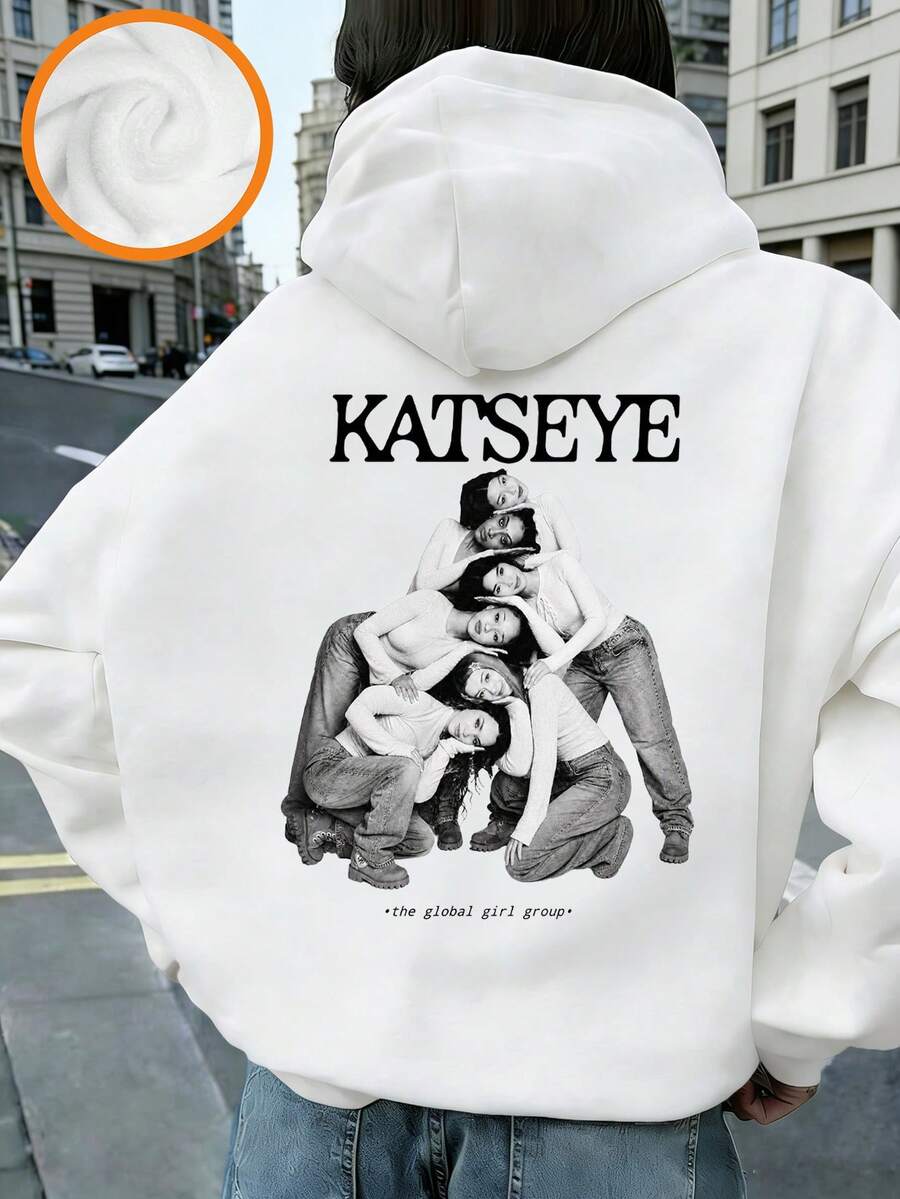 Tween Girl Fun Print Sweatshirt, Warm And Comfortable Fleece Lined Hooded Pullover Sweatshirt For Autumn And Winter - White - View 1