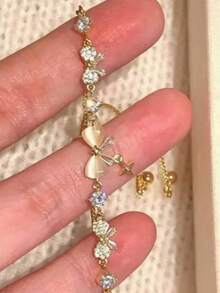 1pc Cute Bow Crystal Bead Bracelet, Gold Adjustable Slider Bracelet, Sweet Daily & Party Jewelry Gift - Multicolor - View 3