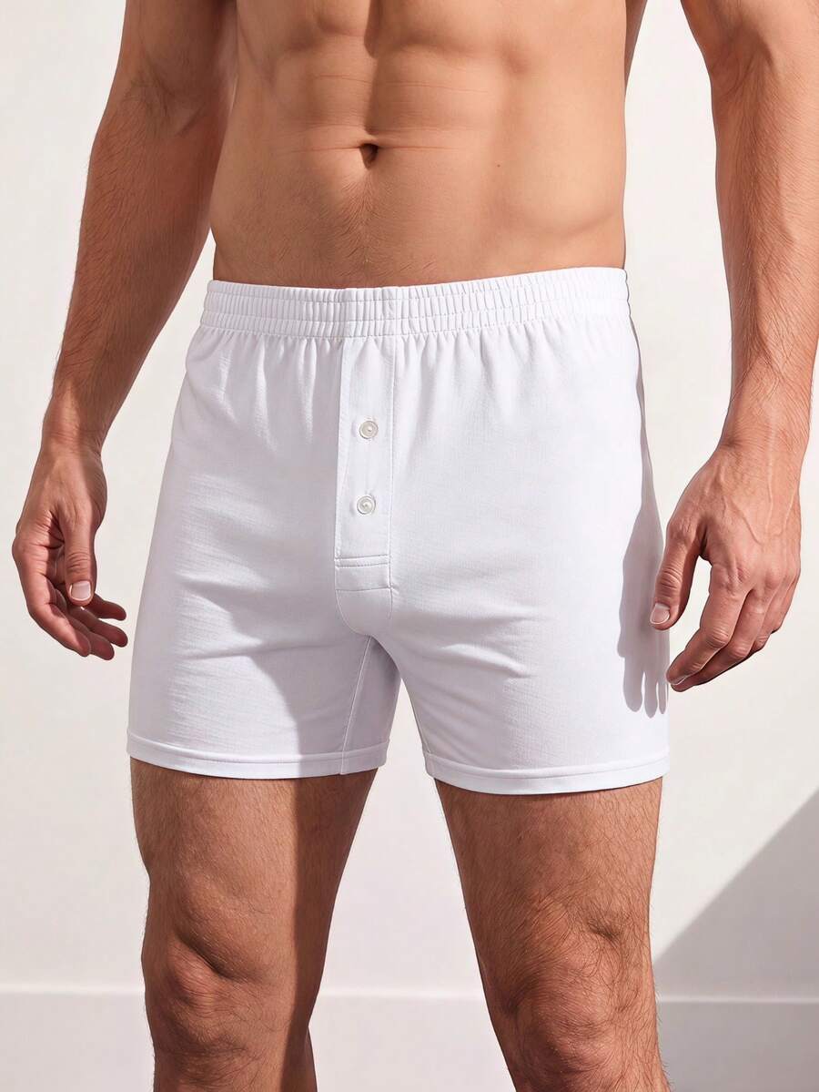 VeloEdit Norcotton Men's White 2PCS Pure Cotton Button-Up Boxer Briefs - White - View 1