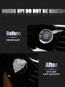 Heart-Shaped Sparkling Car Engine Start/Stop Button Cover, Rhinestone Diamond Ignition Switch Protective Cover, Universal Car Interior Decoration Accessory, Suitable For Women - Heart-shaped Decorative Stickers - View 4