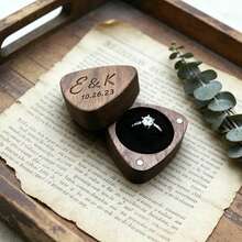 1‑Piece Personalized Triangular Single‑Slot Ring Box, Custom Unique Walnut Ring Box For Proposal, Engagement, Wedding And Anniversary - Multicolor - View 3