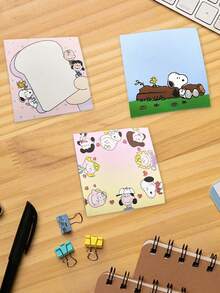 Snoopy Mixed-Style Cartoon Printed Notepad, Cute Border Design Of Notepaper, Daily Office And School-Related Record-Keeping Supplies - Multicolor - View 2