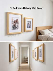 1pc Multifunctional Hanging Photo Frame With Metal Hook, Faux Wood Wall Key Storage Photo Frame, Suitable For Entryway, Living Room Wall Decor - Hanging - View 3