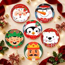 10pcs/60pcs Christmas Paper Plates 7 Inch,Cute Cartoon Xmas Character Dessert Plates With Santa,Snowman,Penguin,Bear,Elf & Nutcracker Pattern,Holiday Tableware For Christmas Party,Winter Festive Dinner Decor Supplies - Multicolor - View 4