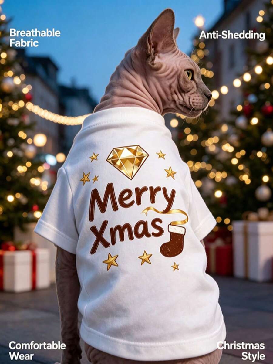 1pc Christmas Holiday Print Pet Shirt, Lightweight & Breathable Casual Style, Suitable For Dog And Cat Holiday Outfit - Multicolor - View 1