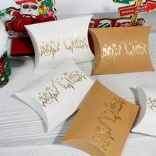 1/10/30pcs Christmas Golden Foil Pattern Gift Pillow Box, Snowman Party Favor Packaging Set For Holiday Celebrations - Multicolor - View 3